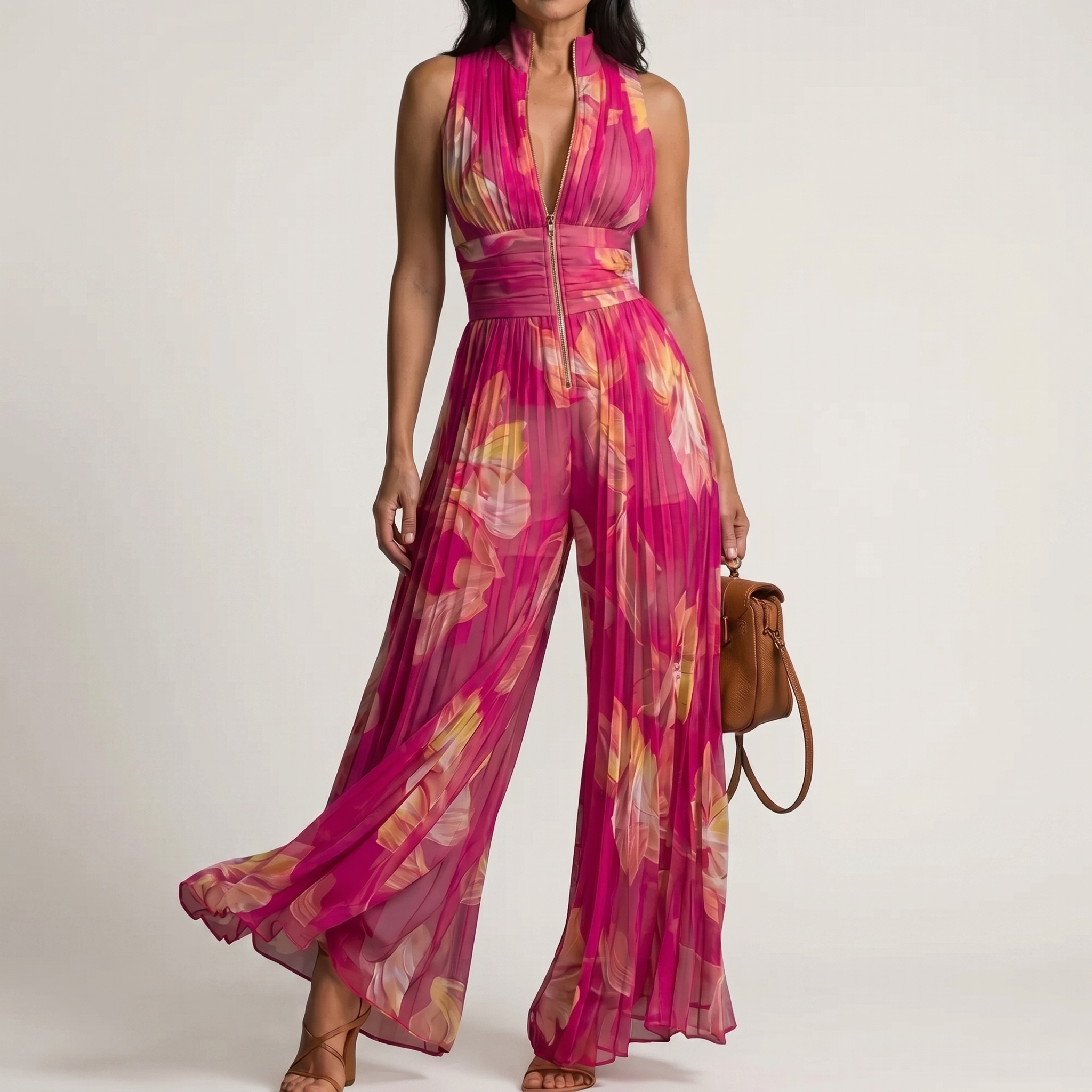 Tevrane | Pleated Wide-Leg Jumpsuit