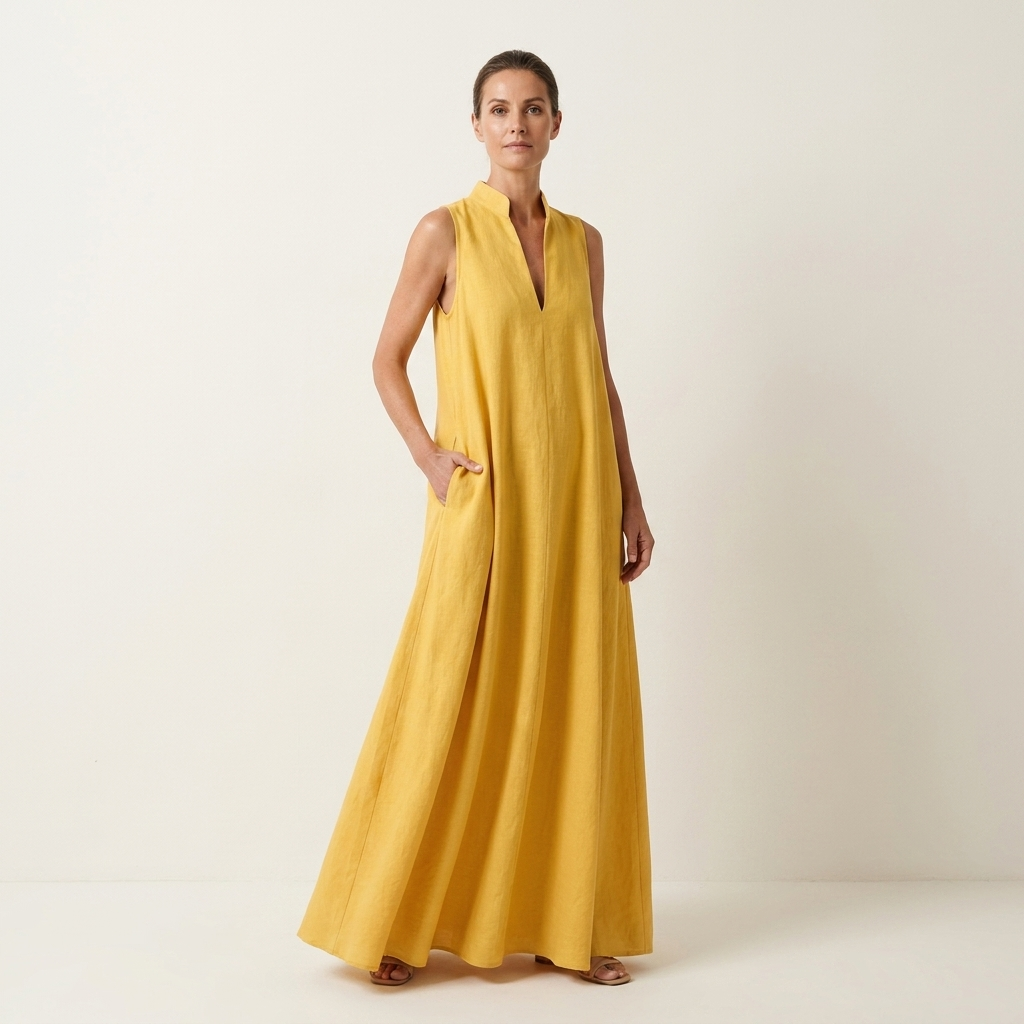 Soleil | V-Neck Sleeveless Cotton-Linen Maxi Dress