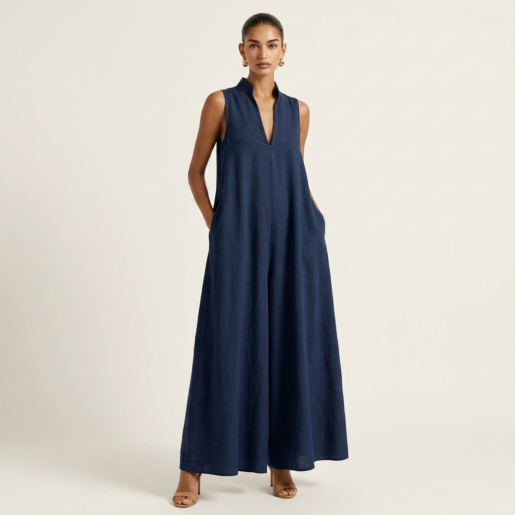Soleil | V-Neck Sleeveless Cotton-Linen Maxi Dress
