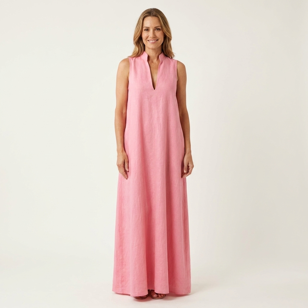 Soleil | V-Neck Sleeveless Cotton-Linen Maxi Dress