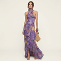 Viola | Floral Halter Neck Ruched Maxi Dress