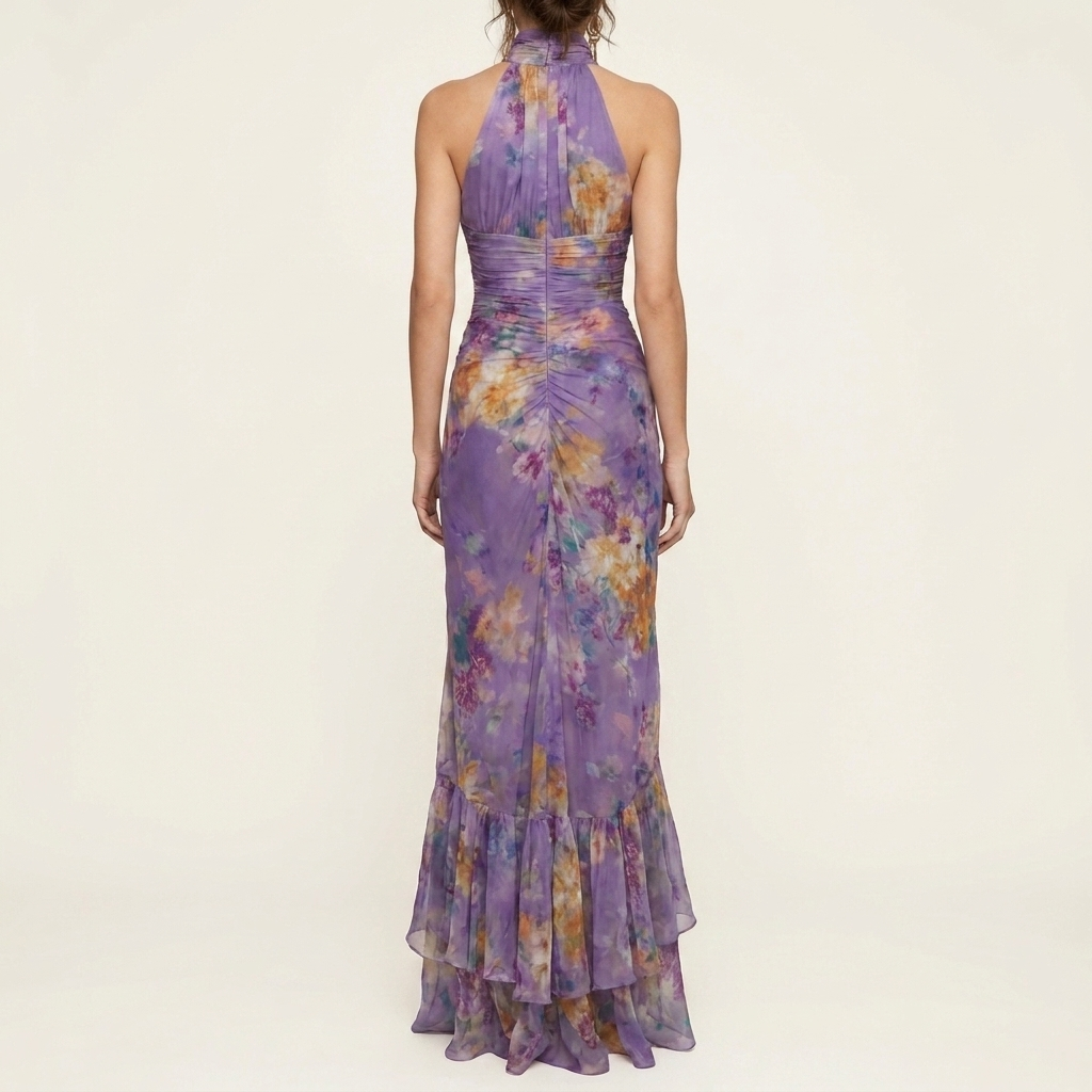 Viola | Floral Halter Neck Ruched Maxi Dress