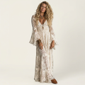 Philina | Deep V-Neck Lace Maxi Dress With Bell Sleeves