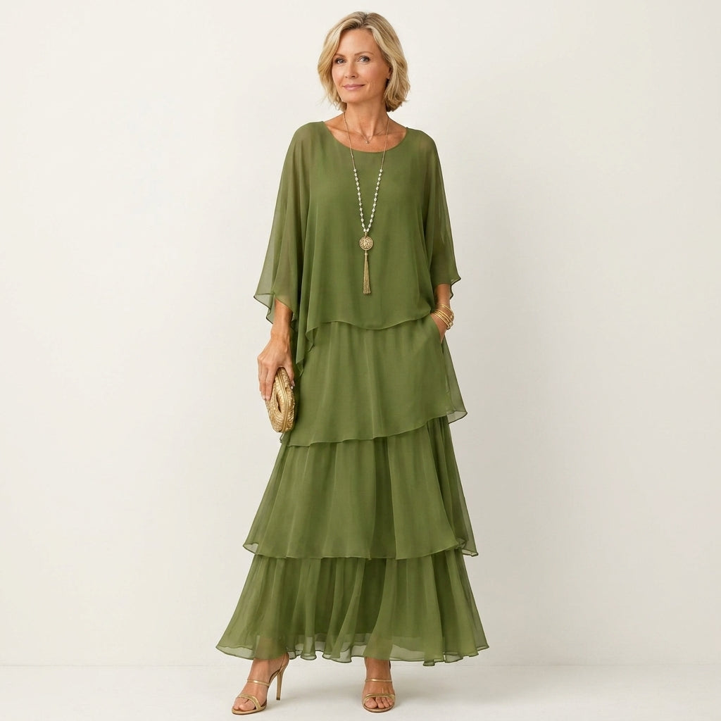 Lana | Tiered Chiffon Maxi Dress With Flutter Sleeves