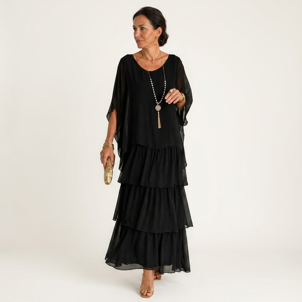 Lana | Tiered Chiffon Maxi Dress With Flutter Sleeves