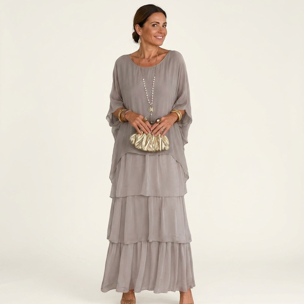 Lana | Tiered Chiffon Maxi Dress With Flutter Sleeves