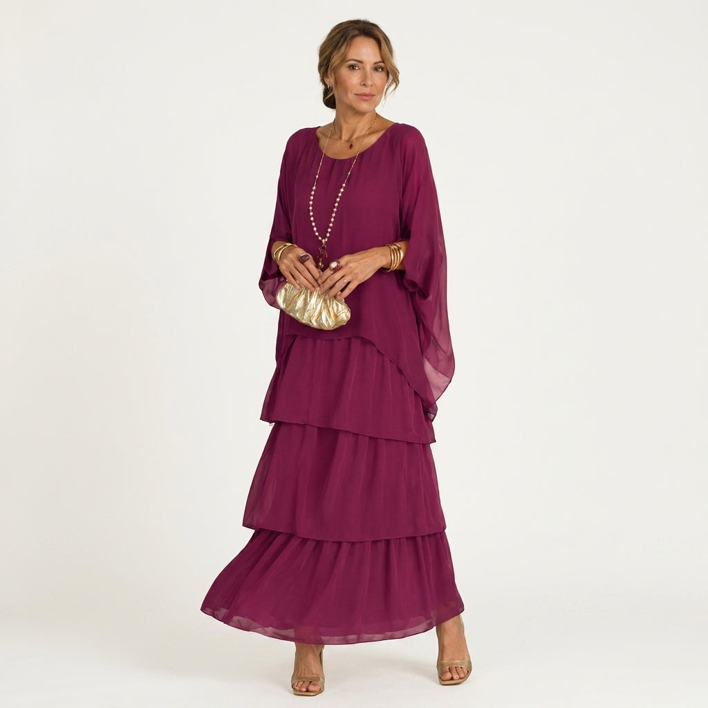 Lana | Tiered Chiffon Maxi Dress With Flutter Sleeves