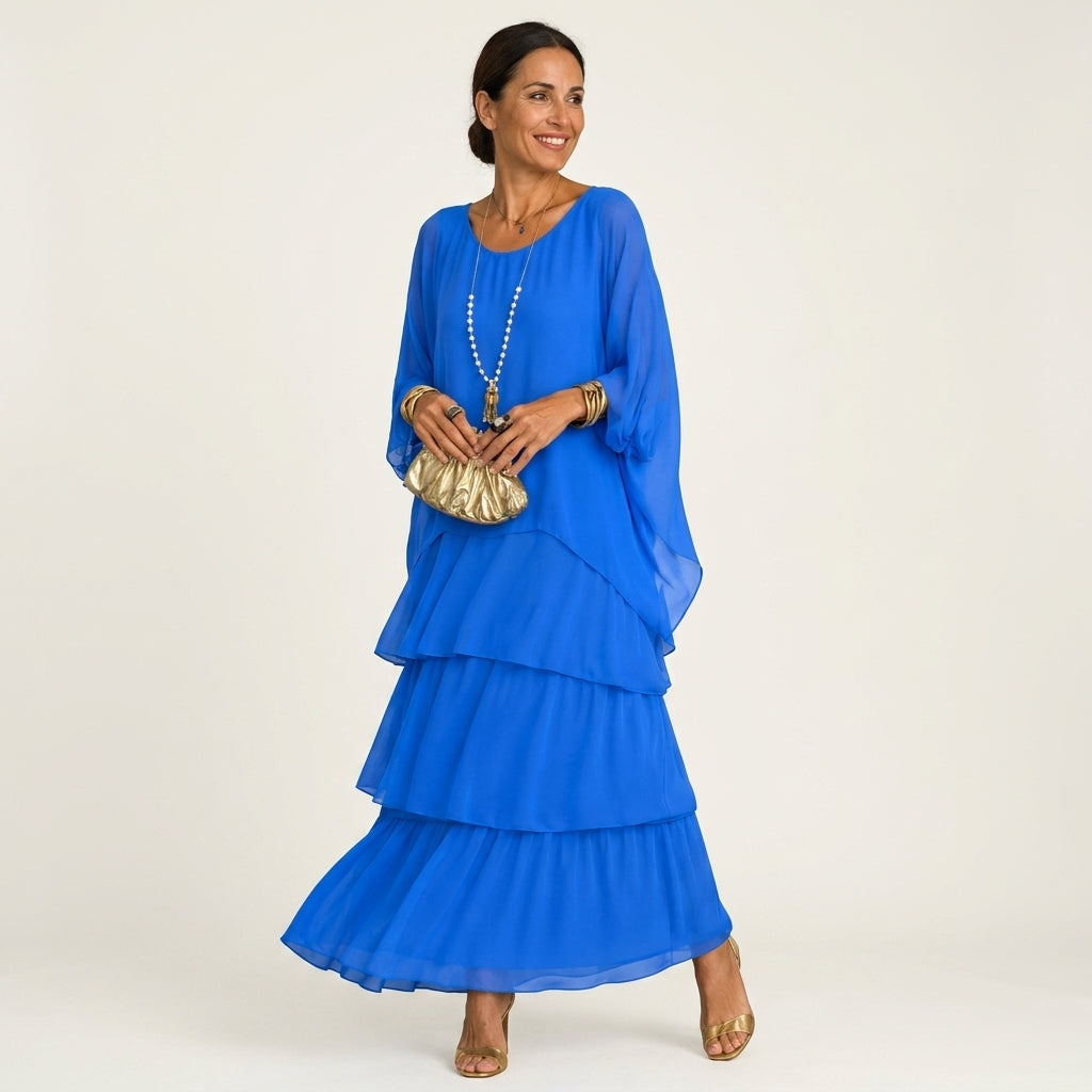 Lana | Tiered Chiffon Maxi Dress With Flutter Sleeves