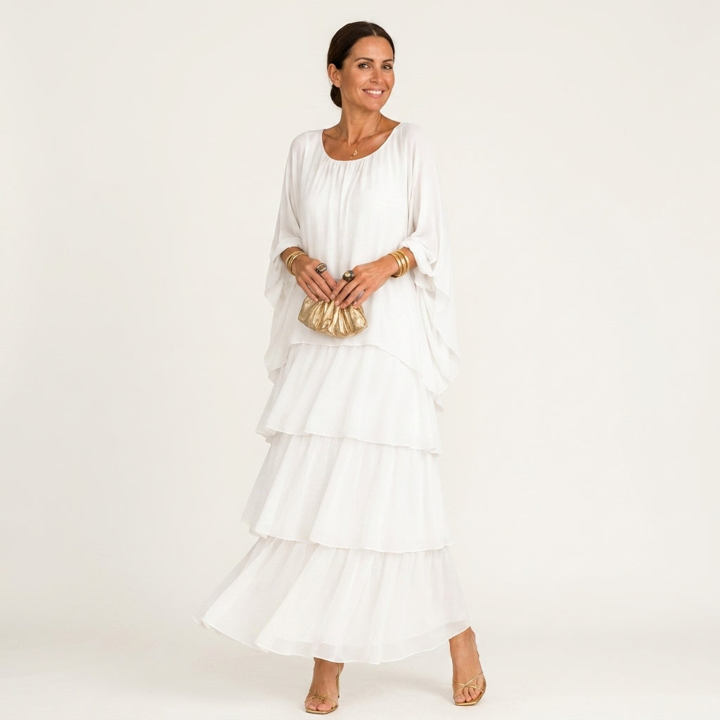 Lana | Tiered Chiffon Maxi Dress With Flutter Sleeves