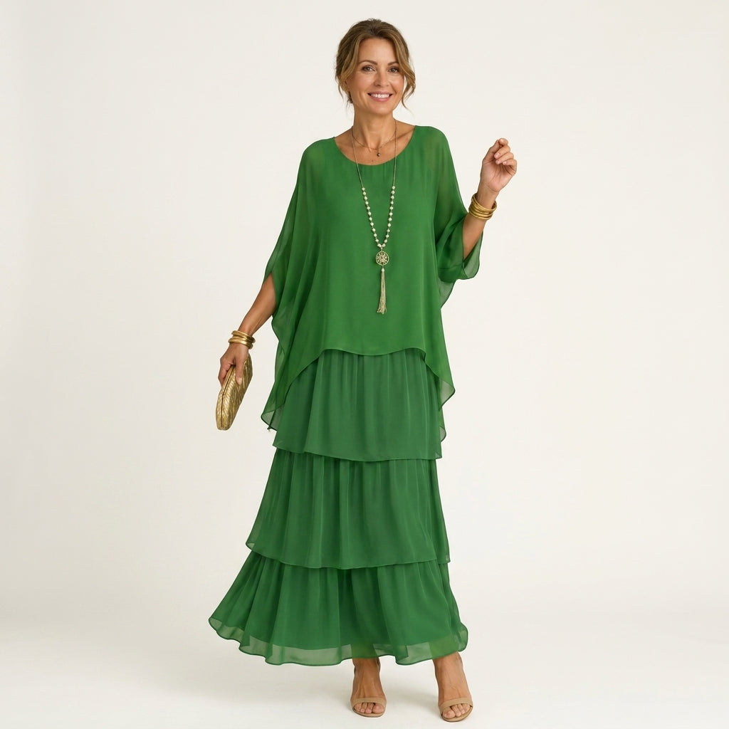 Lana | Tiered Chiffon Maxi Dress With Flutter Sleeves