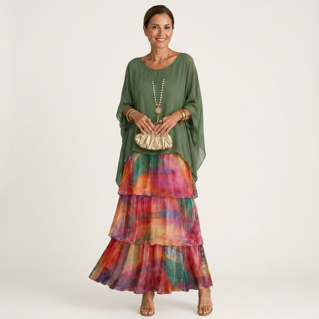 Lana | Tiered Chiffon Maxi Dress With Flutter Sleeves