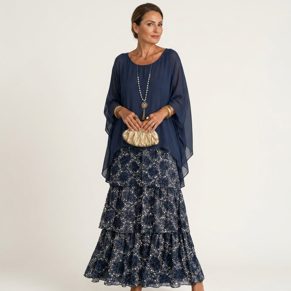 Lana | Tiered Chiffon Maxi Dress With Flutter Sleeves