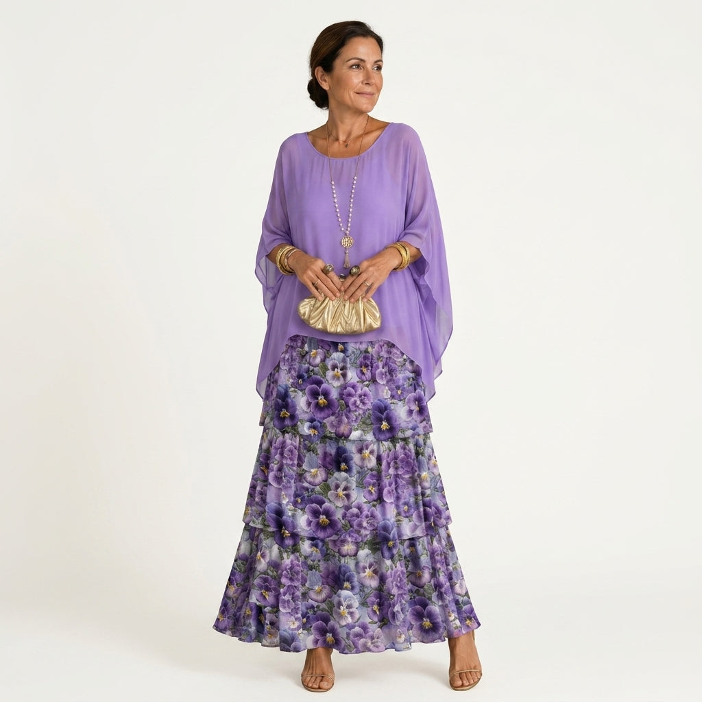 Lana | Tiered Chiffon Maxi Dress With Flutter Sleeves