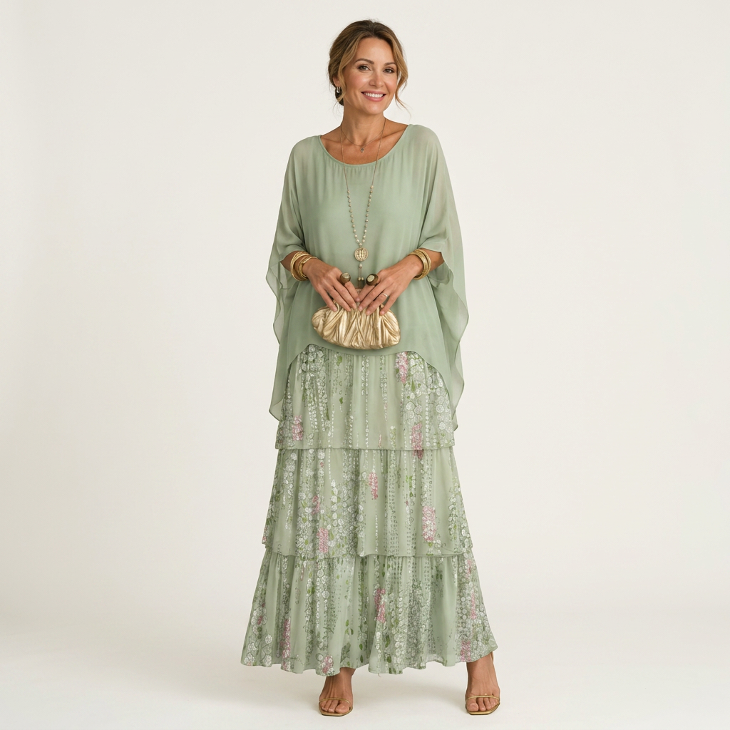 Lana | Tiered Chiffon Maxi Dress With Flutter Sleeves