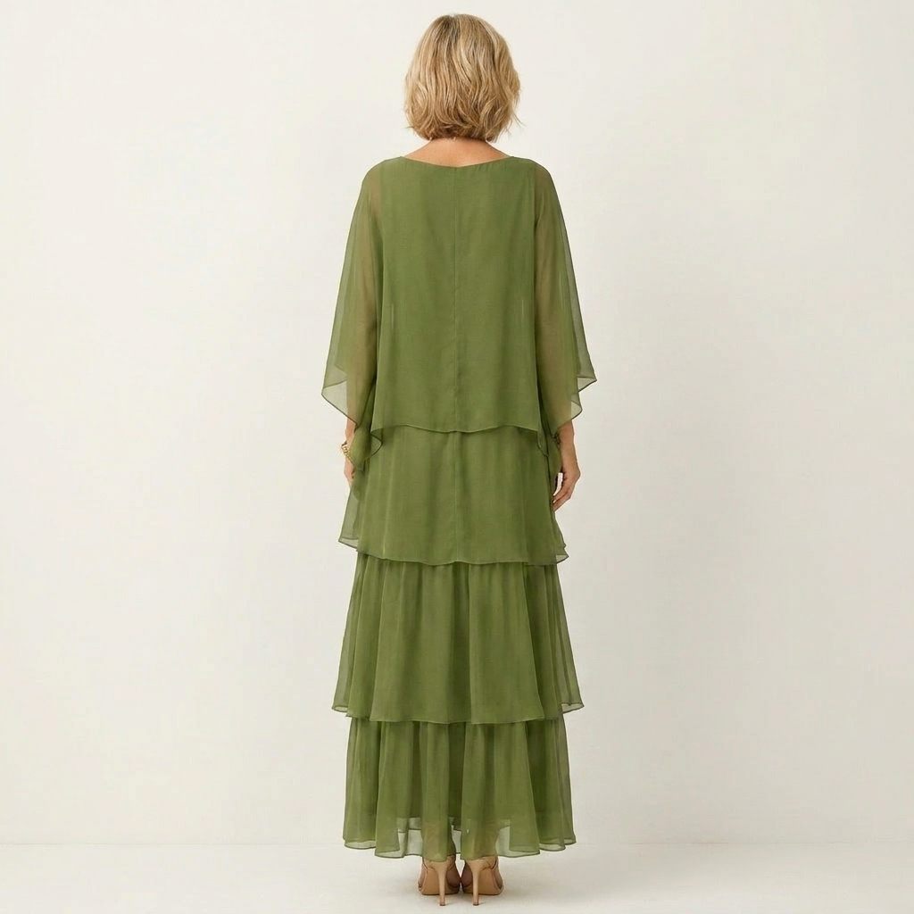 Lana | Tiered Chiffon Maxi Dress With Flutter Sleeves