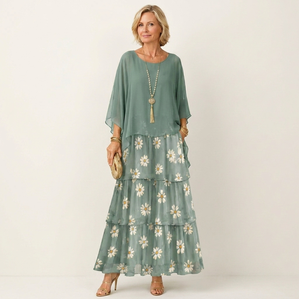 Lana | Tiered Chiffon Maxi Dress With Flutter Sleeves