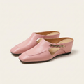Alena | Square-Toe Leather Flat Mule With Chain Detail
