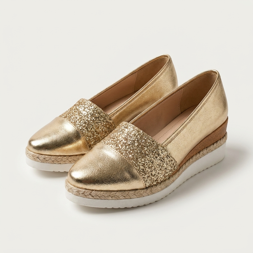 Tessa | Metallic Glitter Platform Wedge Slip-On