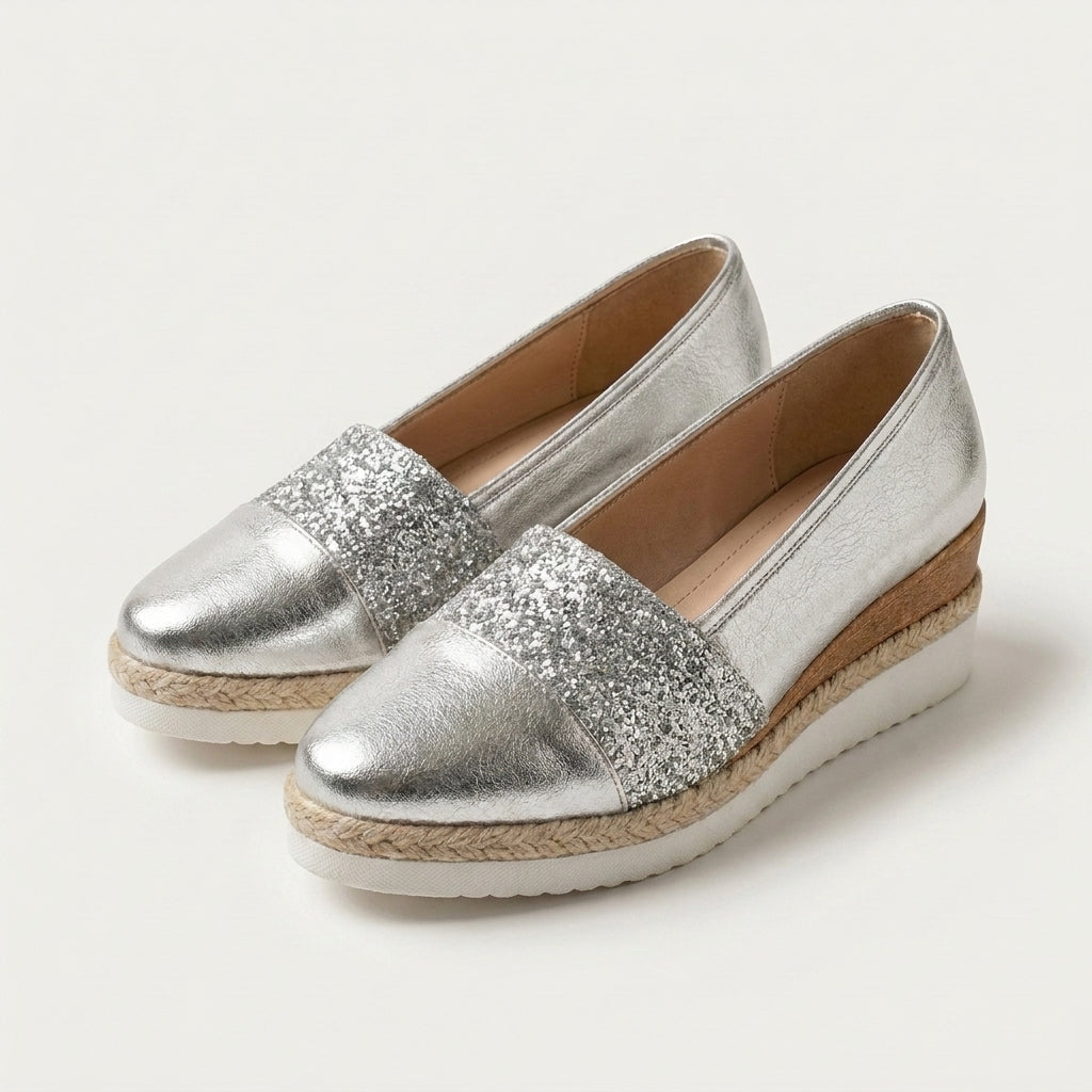 Tessa | Metallic Glitter Platform Wedge Slip-On