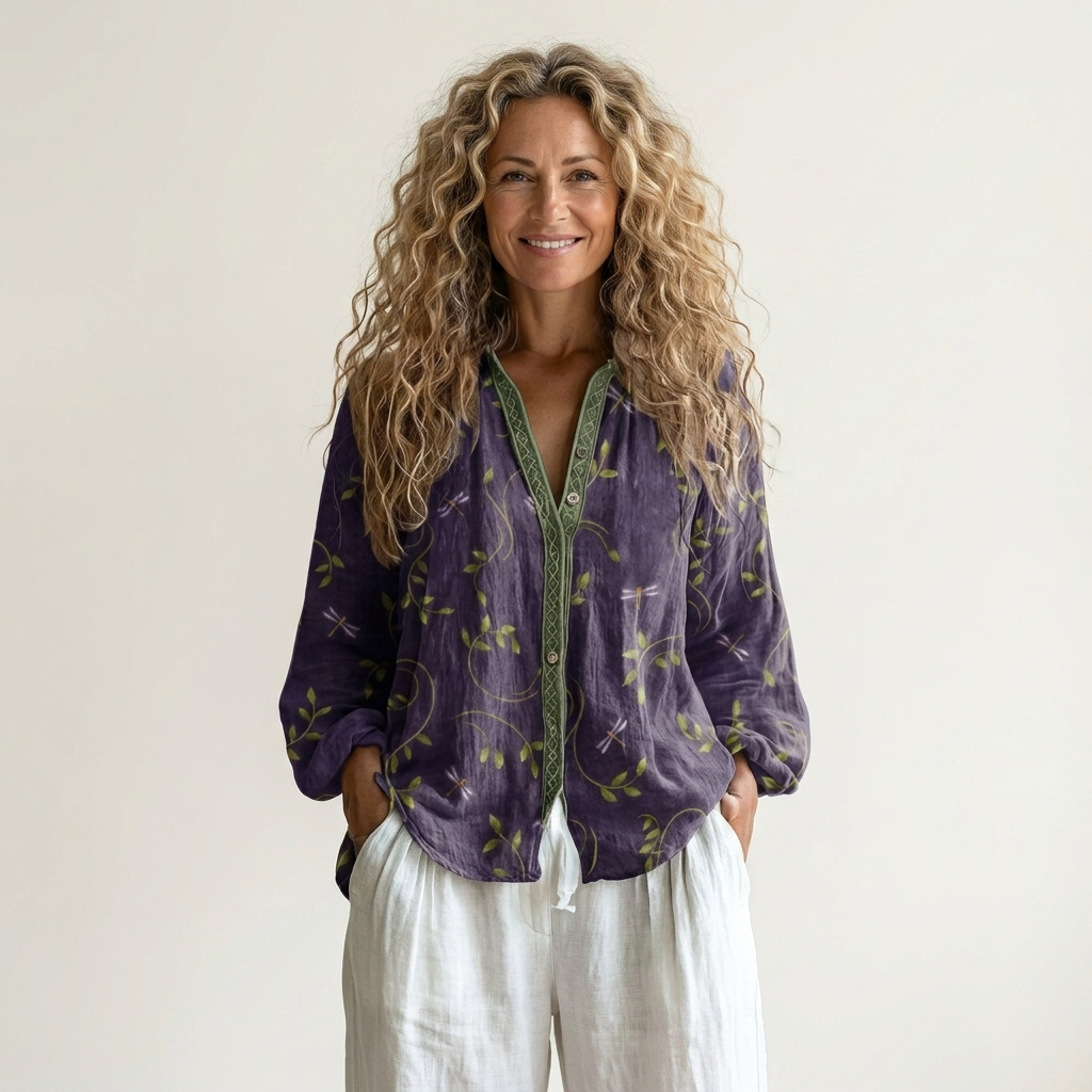 Melissa | Botanical Print Button-Down Blouse