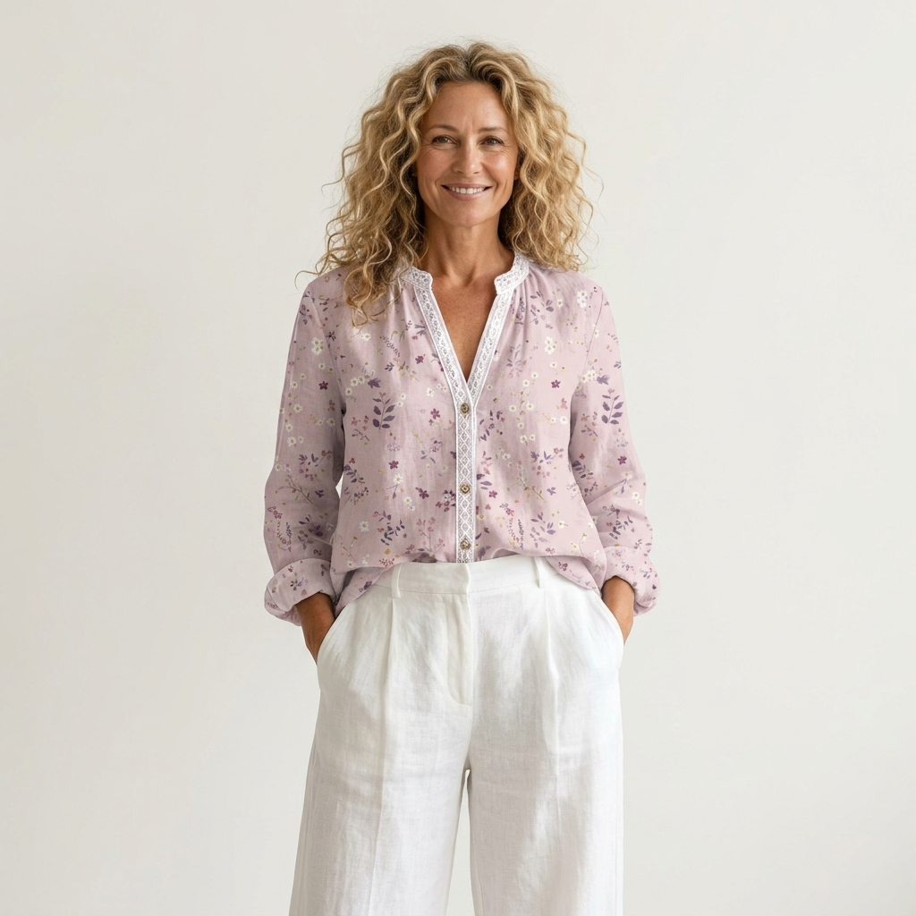 Melissa | Botanical Print Button-Down Blouse
