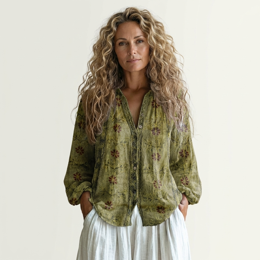 Melissa | Botanical Print Button-Down Blouse