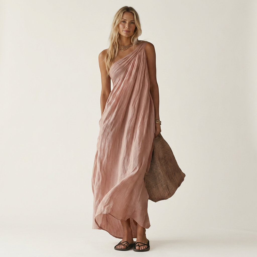 Hailey | One-Shoulder Draped Maxi Dress With Asymmetric Hem