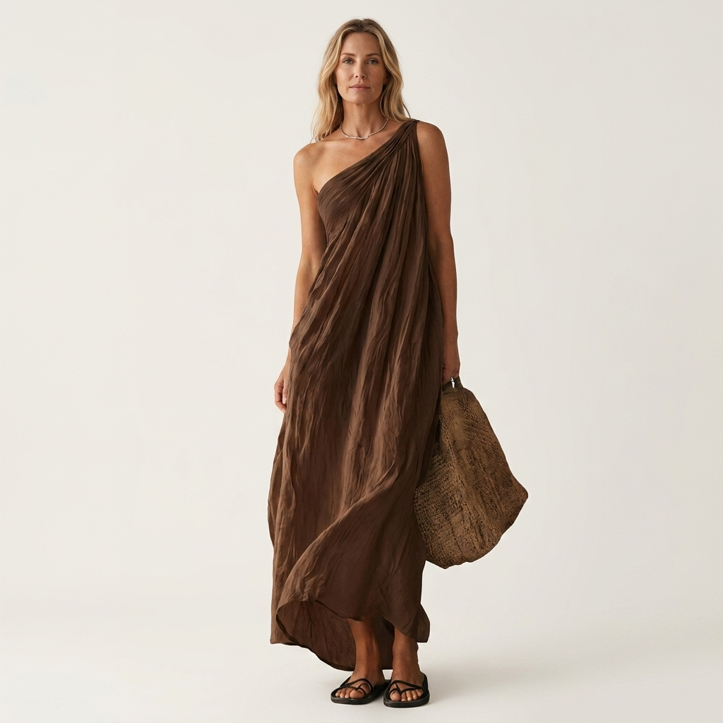 Hailey | One-Shoulder Draped Maxi Dress With Asymmetric Hem