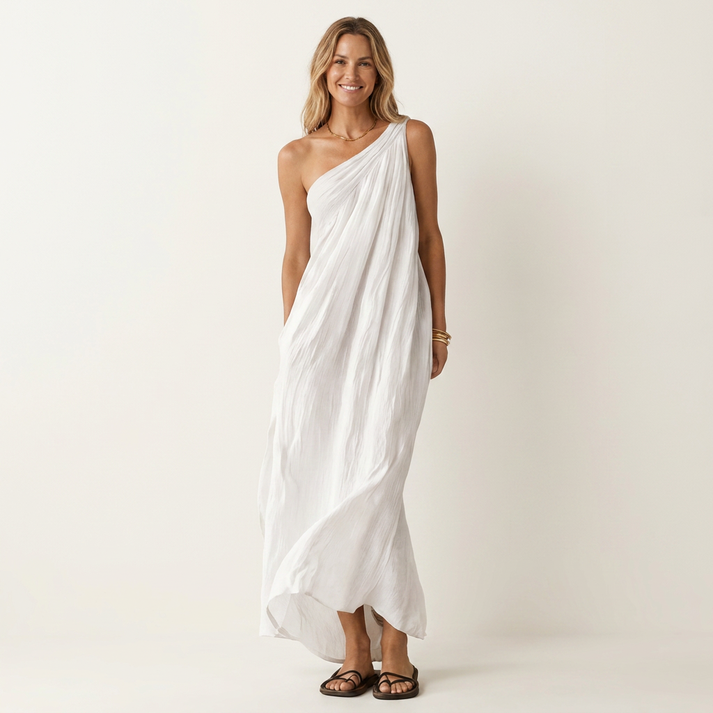 Hailey | One-Shoulder Draped Maxi Dress With Asymmetric Hem