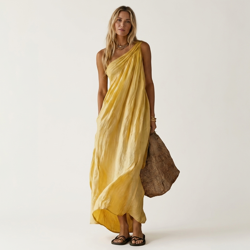Hailey | One-Shoulder Draped Maxi Dress With Asymmetric Hem