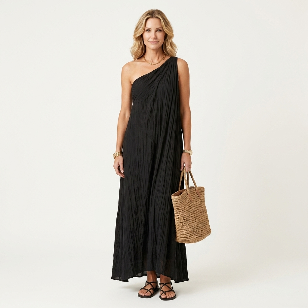 Hailey | One-Shoulder Draped Maxi Dress With Asymmetric Hem