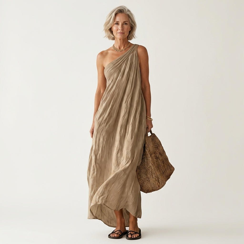 Hailey | One-Shoulder Draped Maxi Dress With Asymmetric Hem