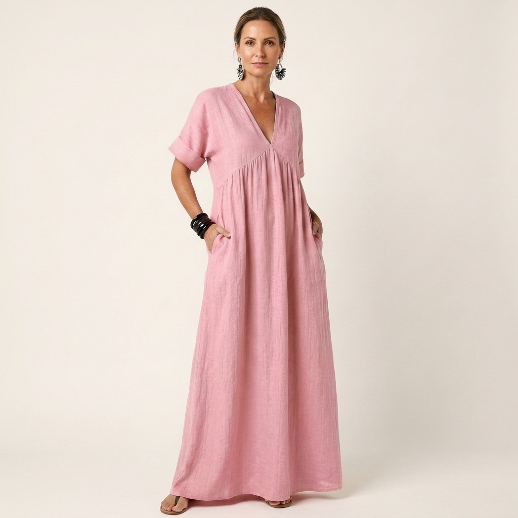 Sabina | V-Neck Short Sleeve Maxi Dress With Pockets