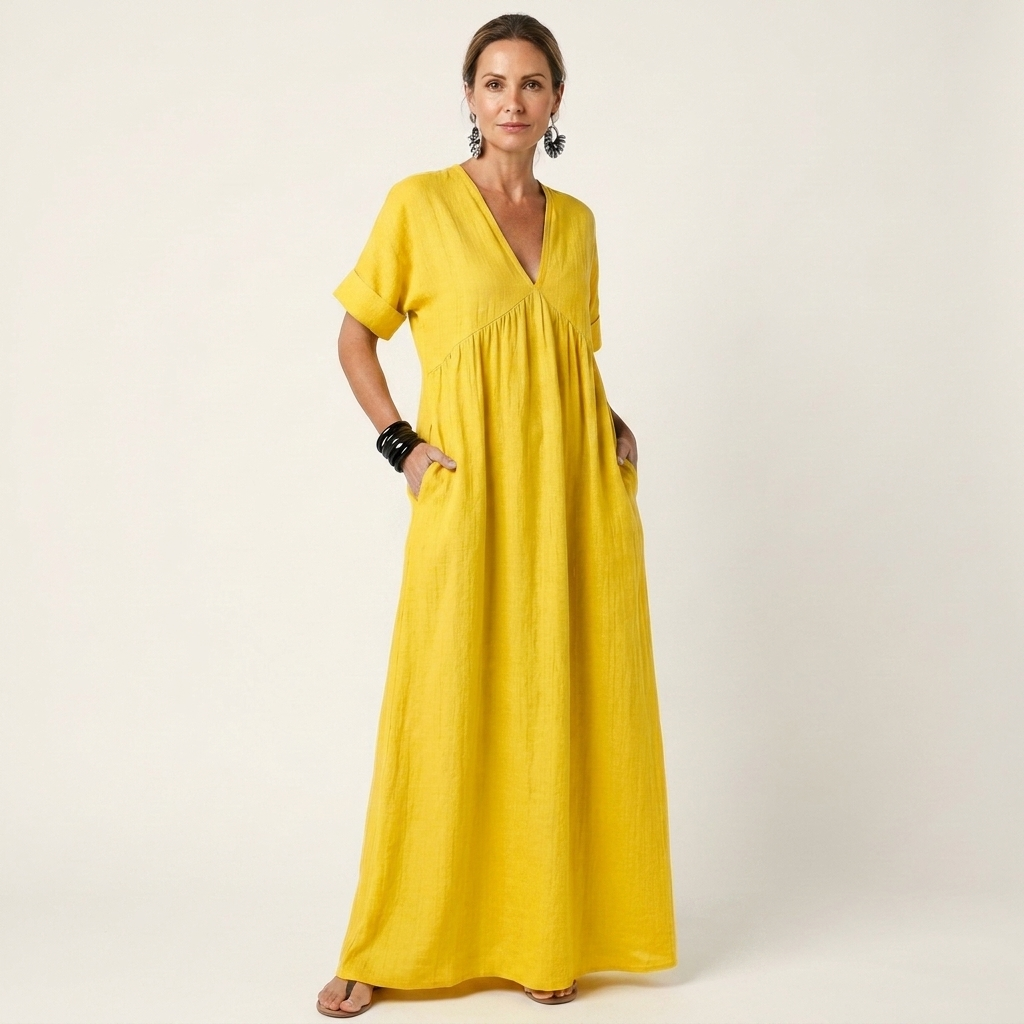 Sabina | V-Neck Short Sleeve Maxi Dress With Pockets