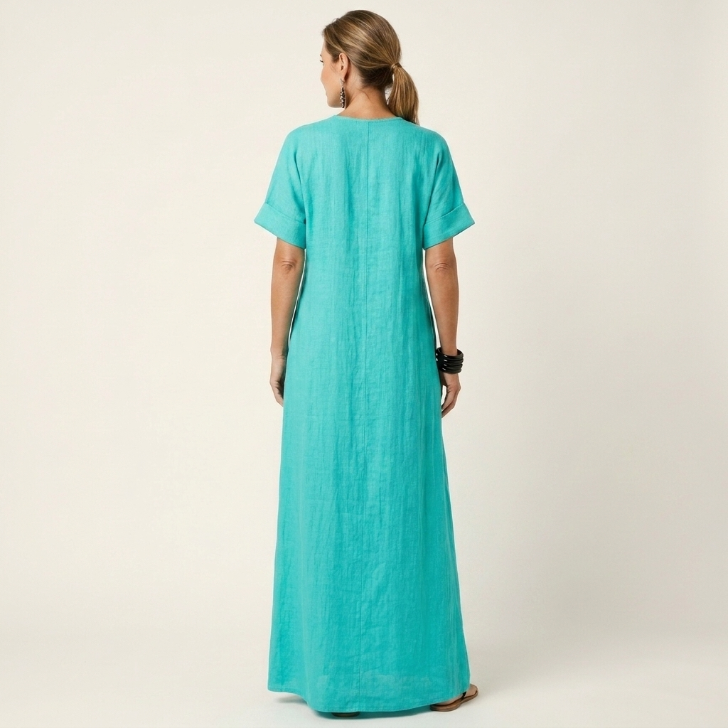 Sabina | V-Neck Short Sleeve Maxi Dress With Pockets