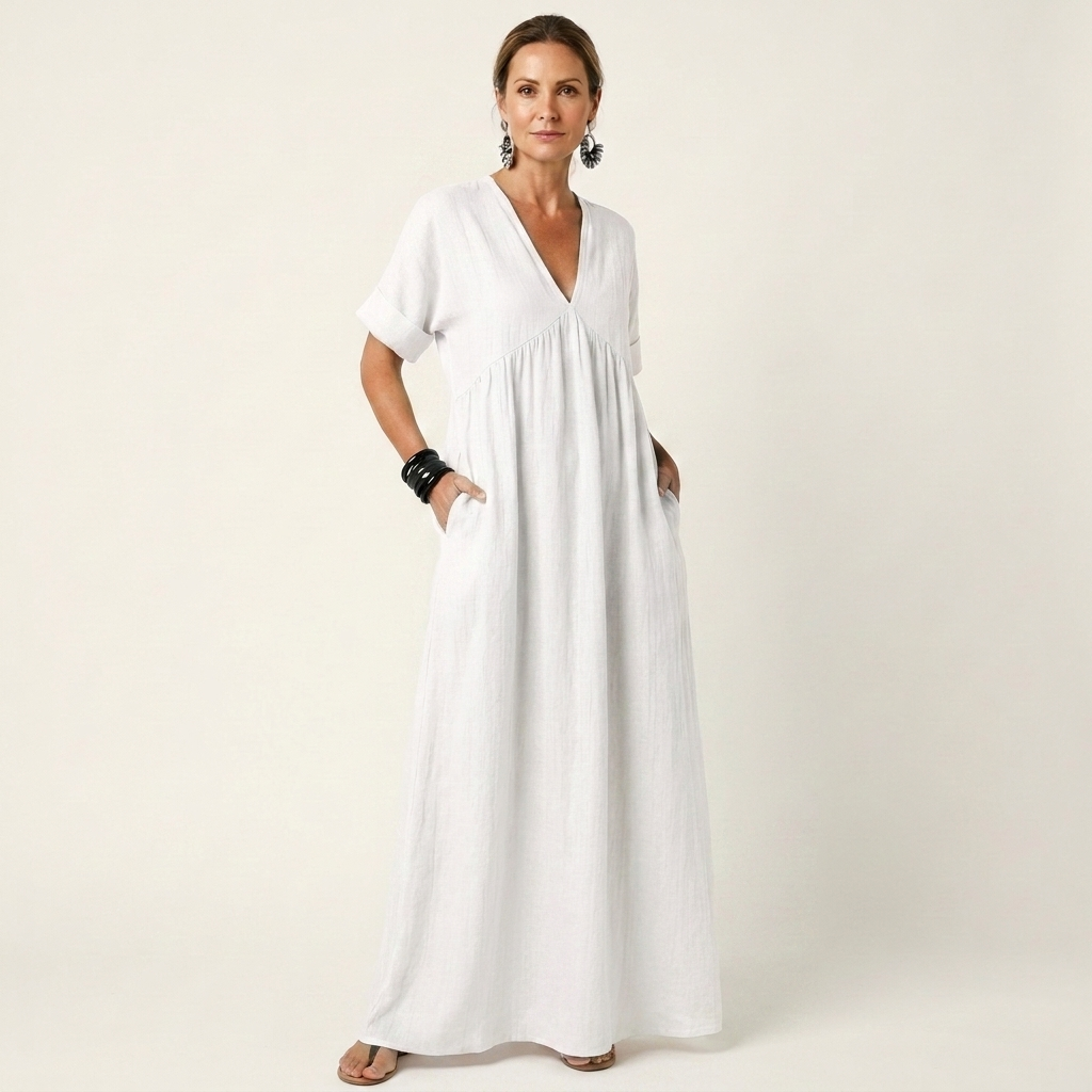 Sabina | V-Neck Short Sleeve Maxi Dress With Pockets