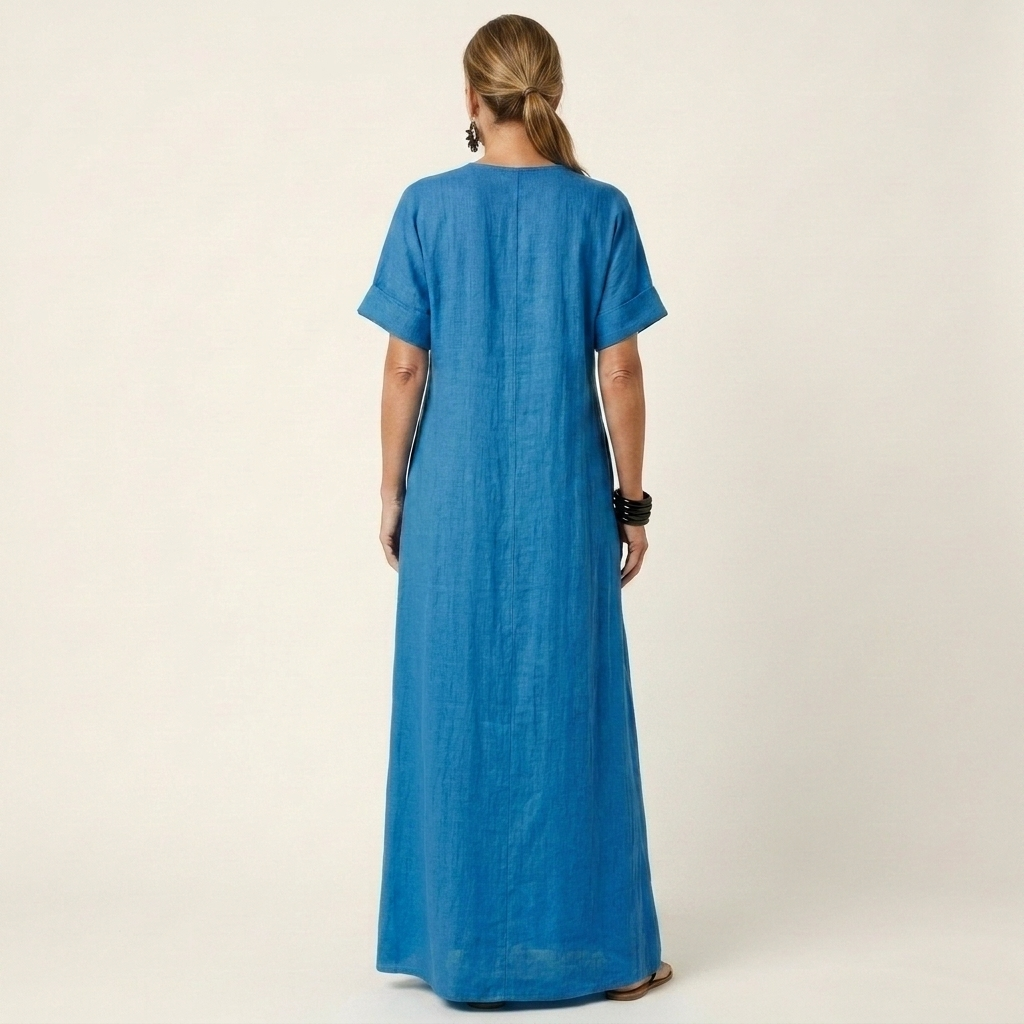 Sabina | V-Neck Short Sleeve Maxi Dress With Pockets