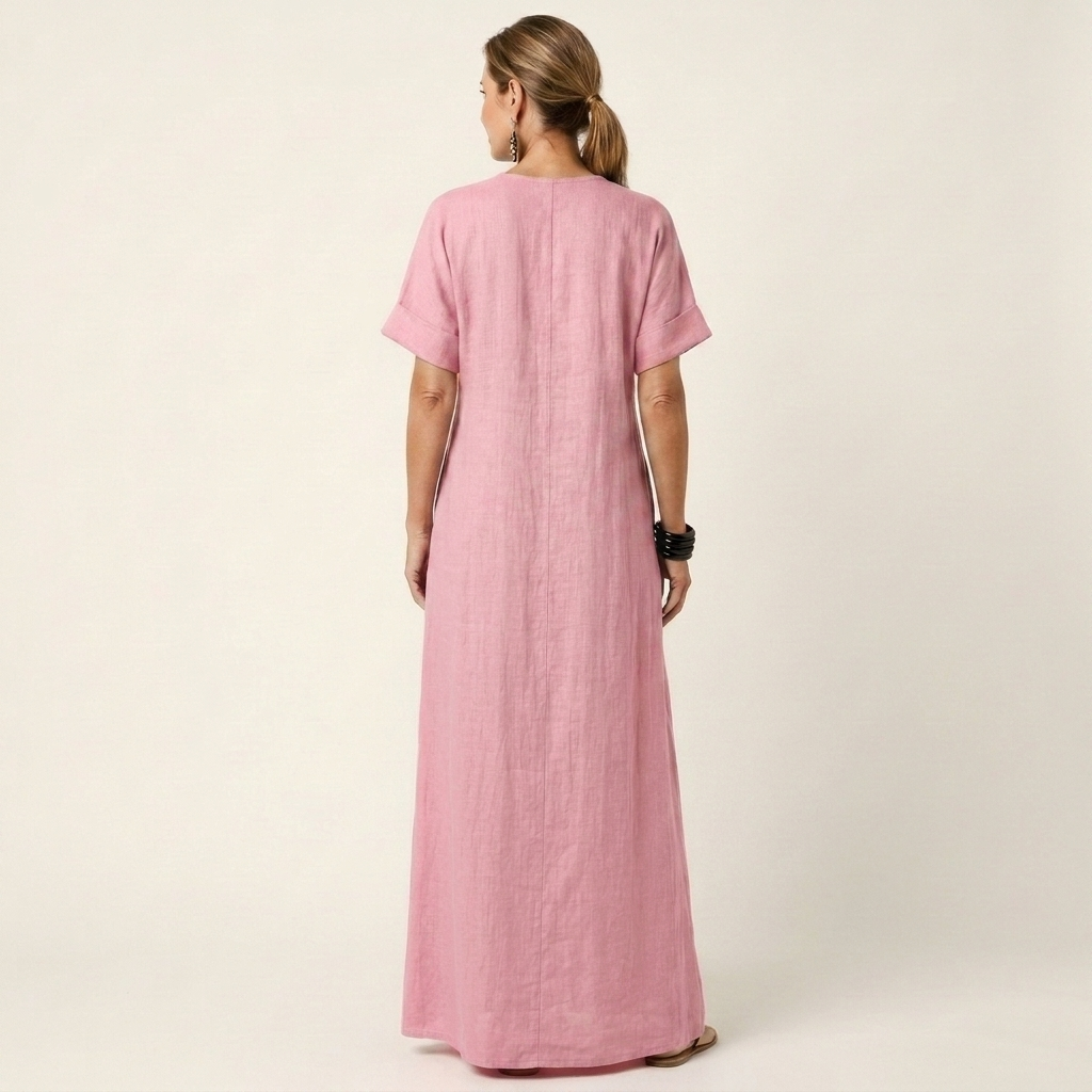 Sabina | V-Neck Short Sleeve Maxi Dress With Pockets