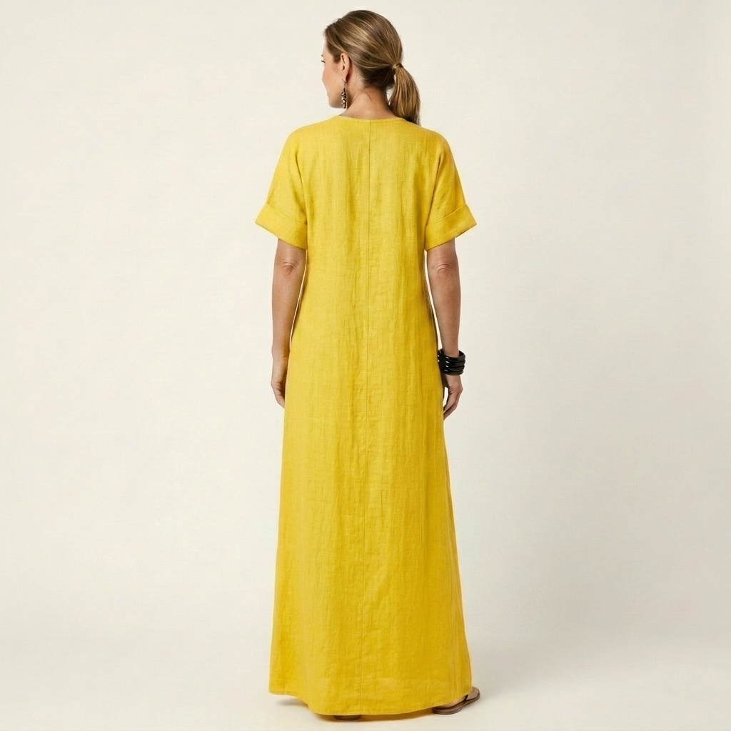 Sabina | V-Neck Short Sleeve Maxi Dress With Pockets