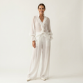 Azula | Ruffle V-Neck Balloon Sleeve Top & Wide-Leg Pants Two-Piece Set