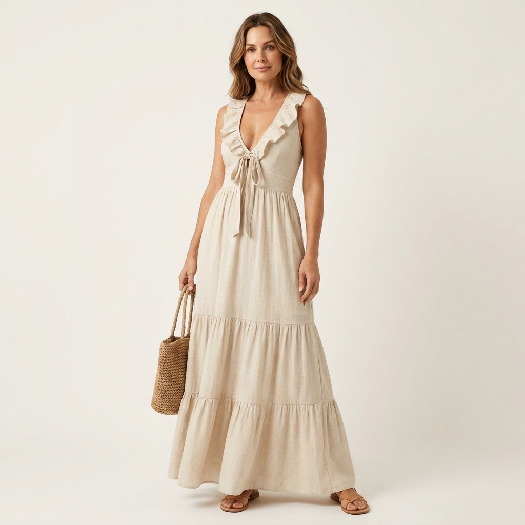 Lola | Ruffle V-Neck Tie-Front Tiered Maxi Dress