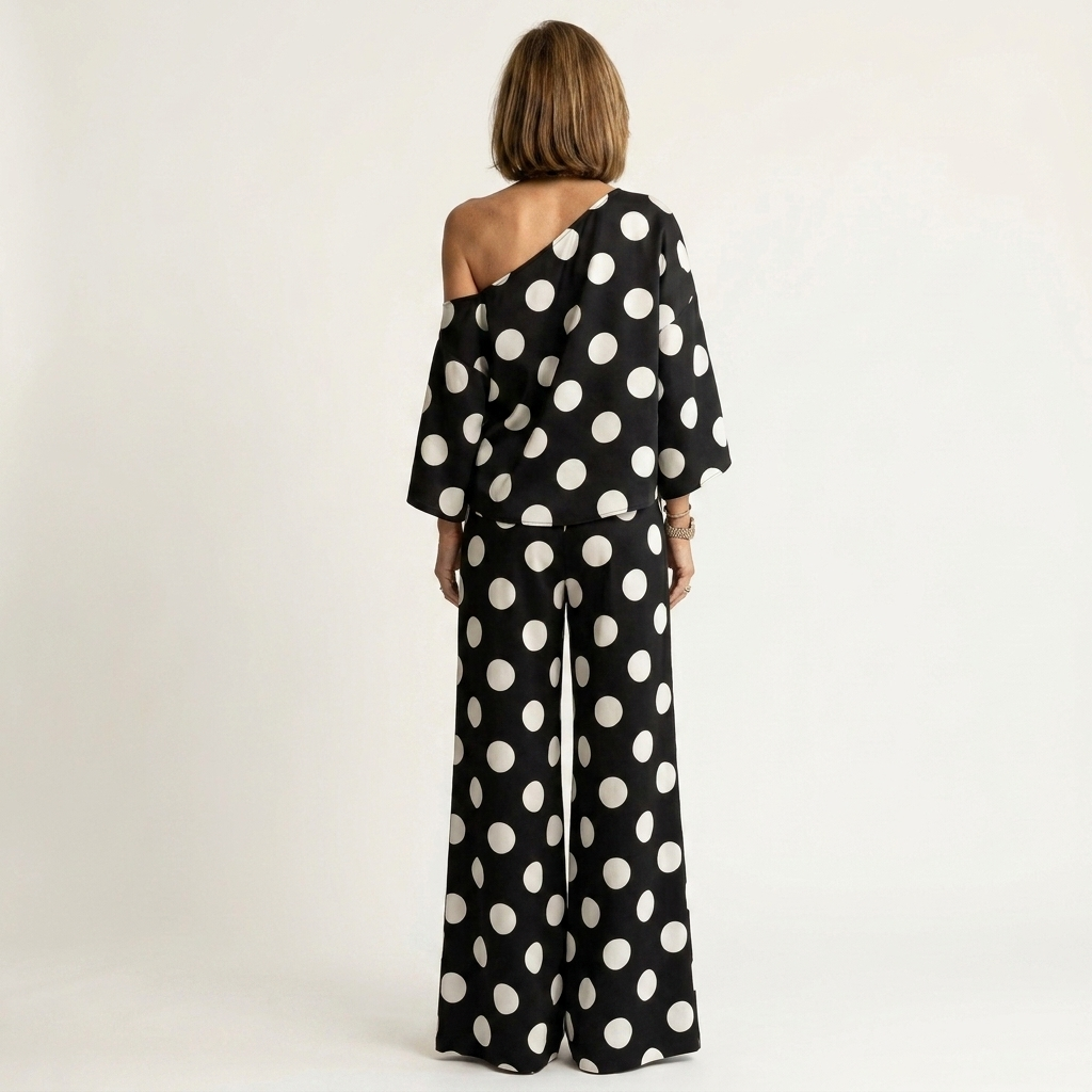 Olivia | Polka Dot One-Shoulder Top & Wide-Leg Pants Two-Piece Set