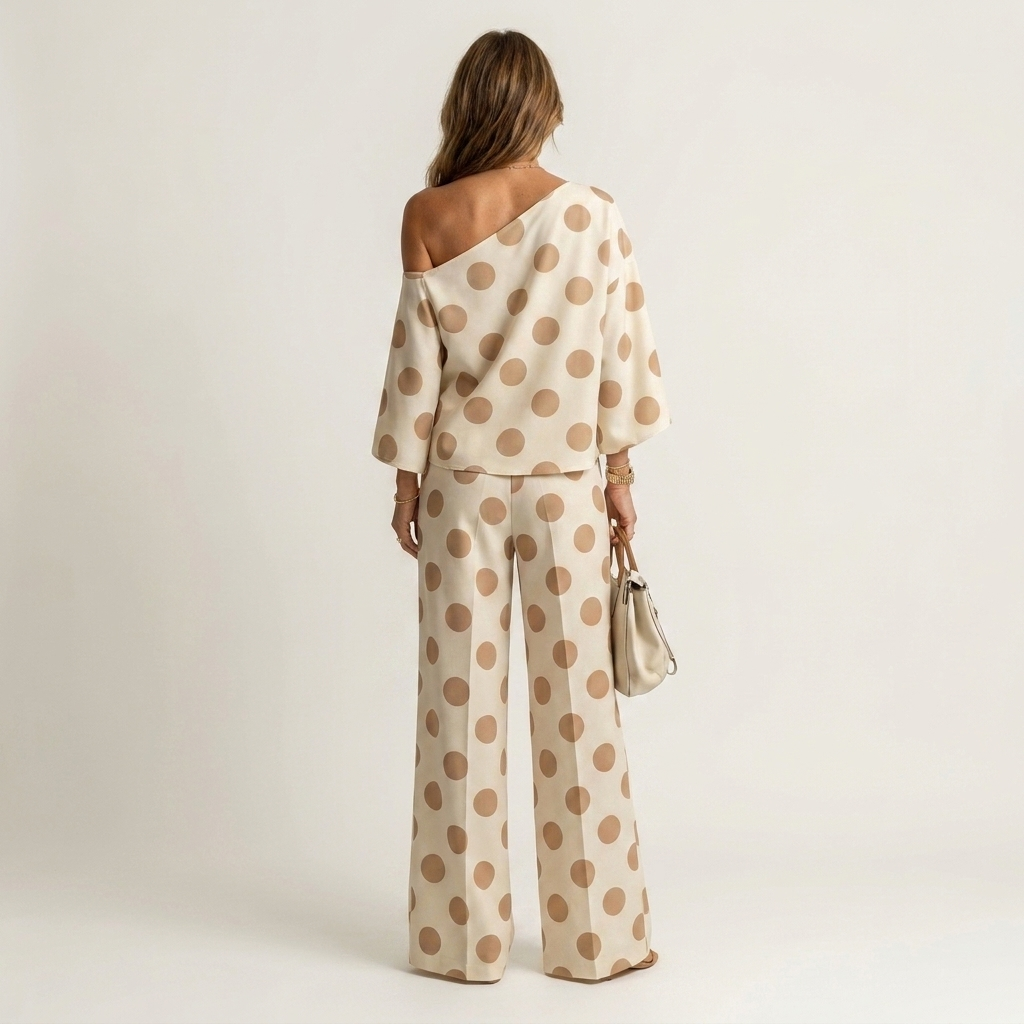 Olivia | Polka Dot One-Shoulder Top & Wide-Leg Pants Two-Piece Set