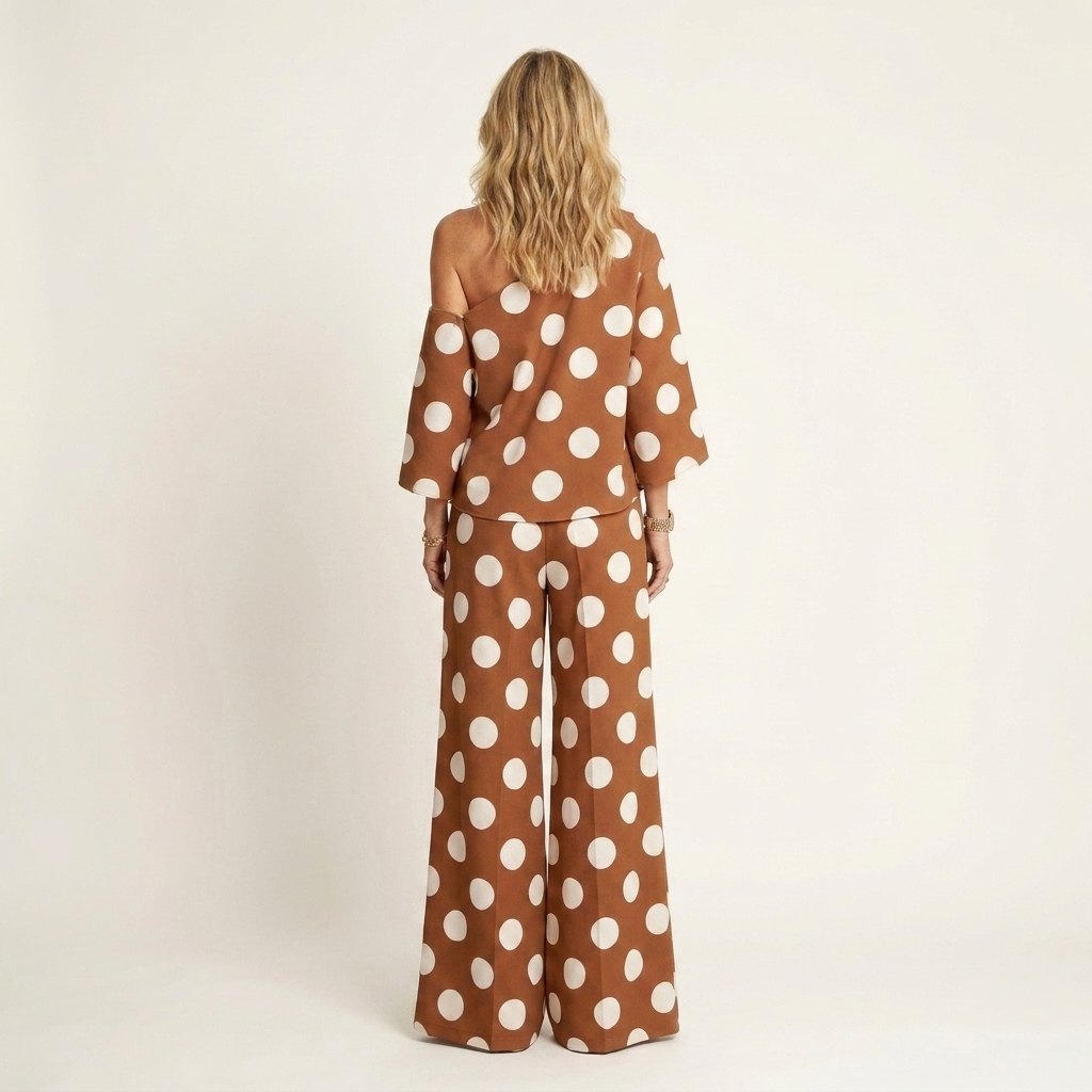 Olivia | Polka Dot One-Shoulder Top & Wide-Leg Pants Two-Piece Set