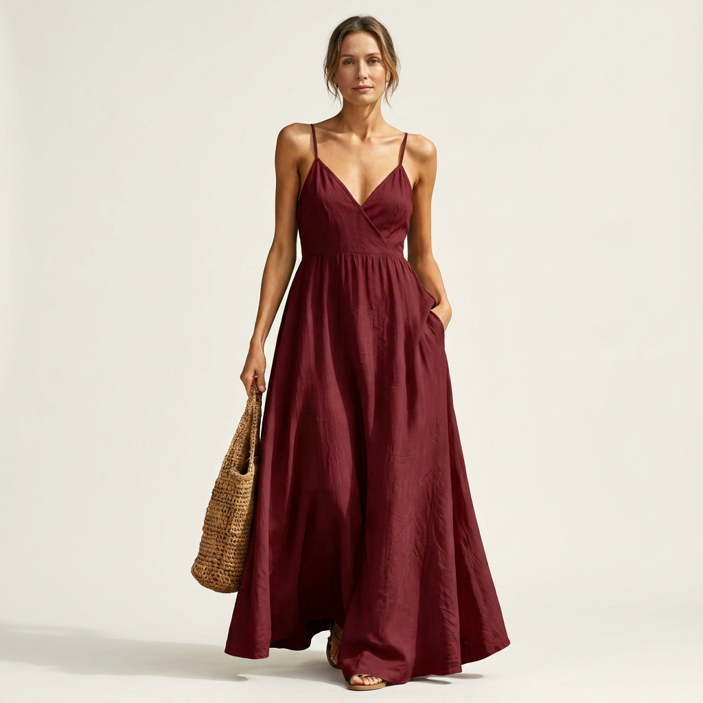 Malina | V-Neck Wrap Bodice Spaghetti Strap Maxi Dress With Pockets