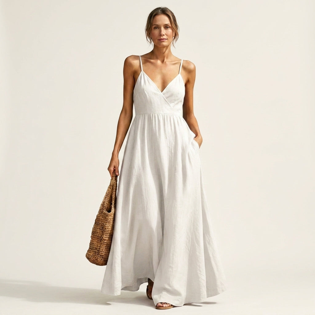 Malina | V-Neck Wrap Bodice Spaghetti Strap Maxi Dress With Pockets