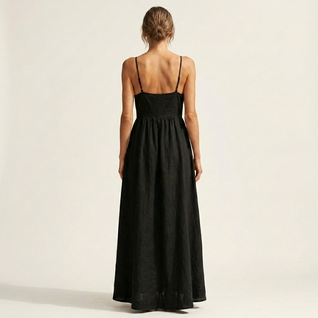 Malina | V-Neck Wrap Bodice Spaghetti Strap Maxi Dress With Pockets