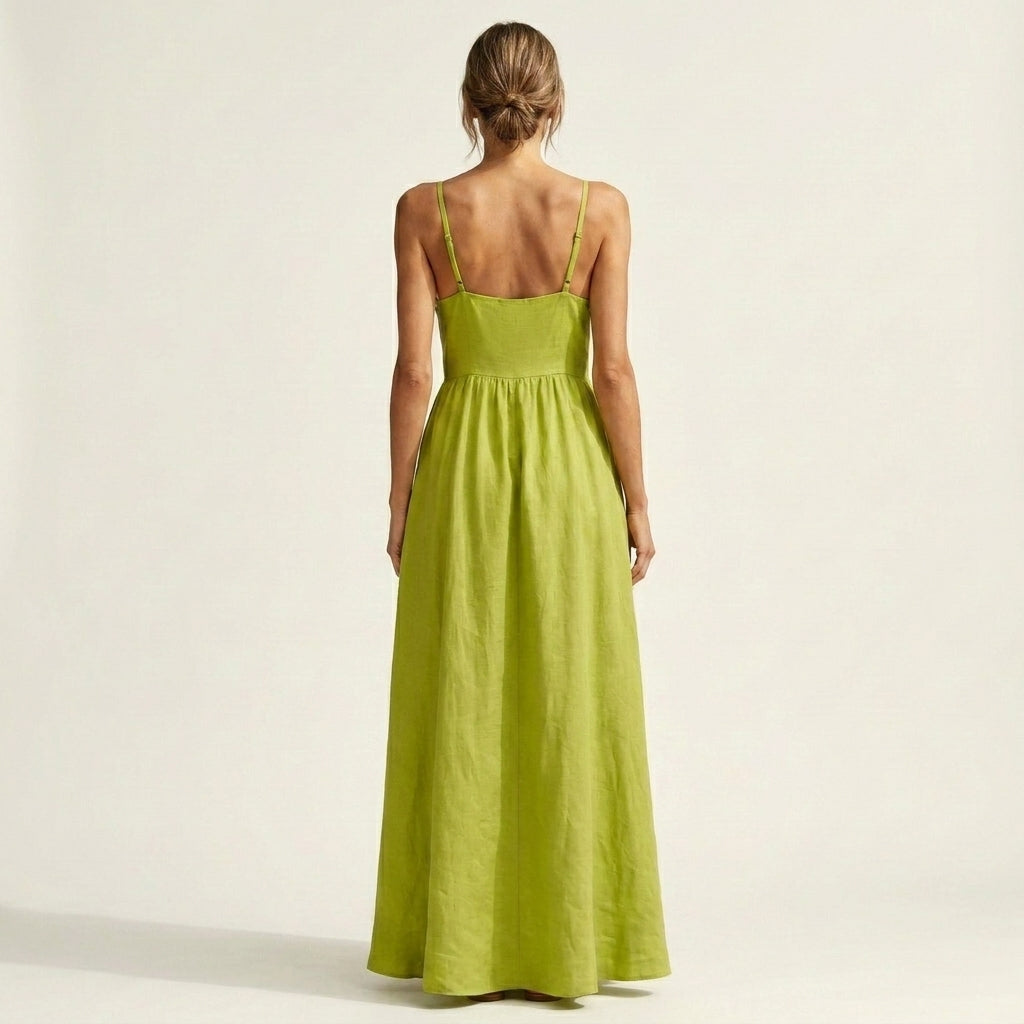 Malina | V-Neck Wrap Bodice Spaghetti Strap Maxi Dress With Pockets