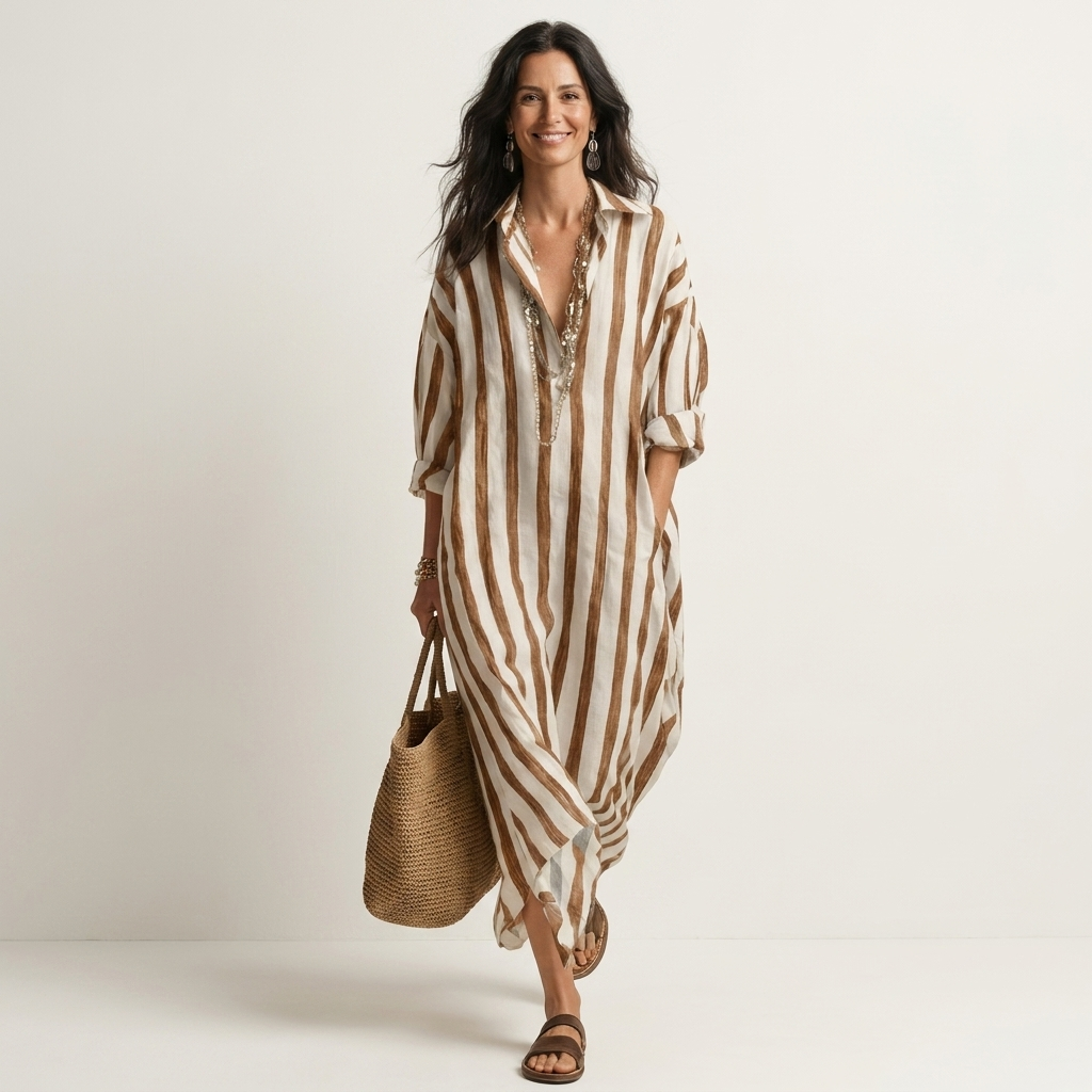Naomi | Vertical Stripe Midi Dress