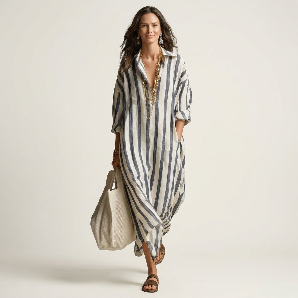 Naomi | Vertical Stripe Midi Dress